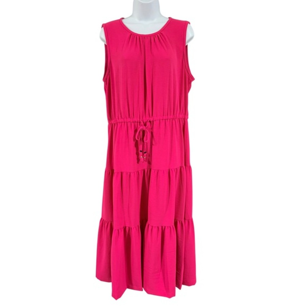 Calvin Klein Tiered‎ Maxi Dress Womens 14 Pink Sleeveless Drawstring Waist Crepe